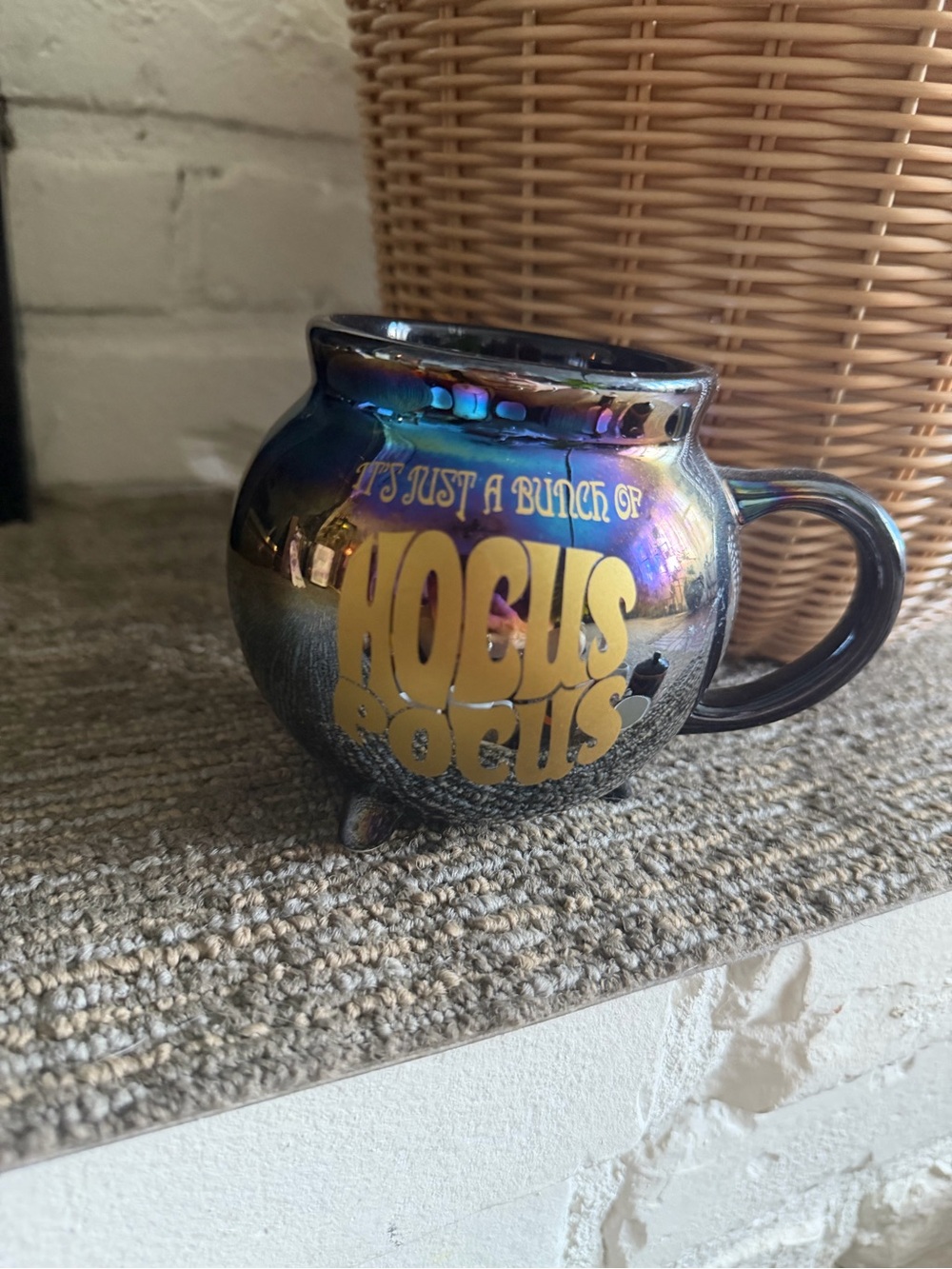 Iridescent Multicolor Cauldron Mug with Gold HOCUS POCUS Script